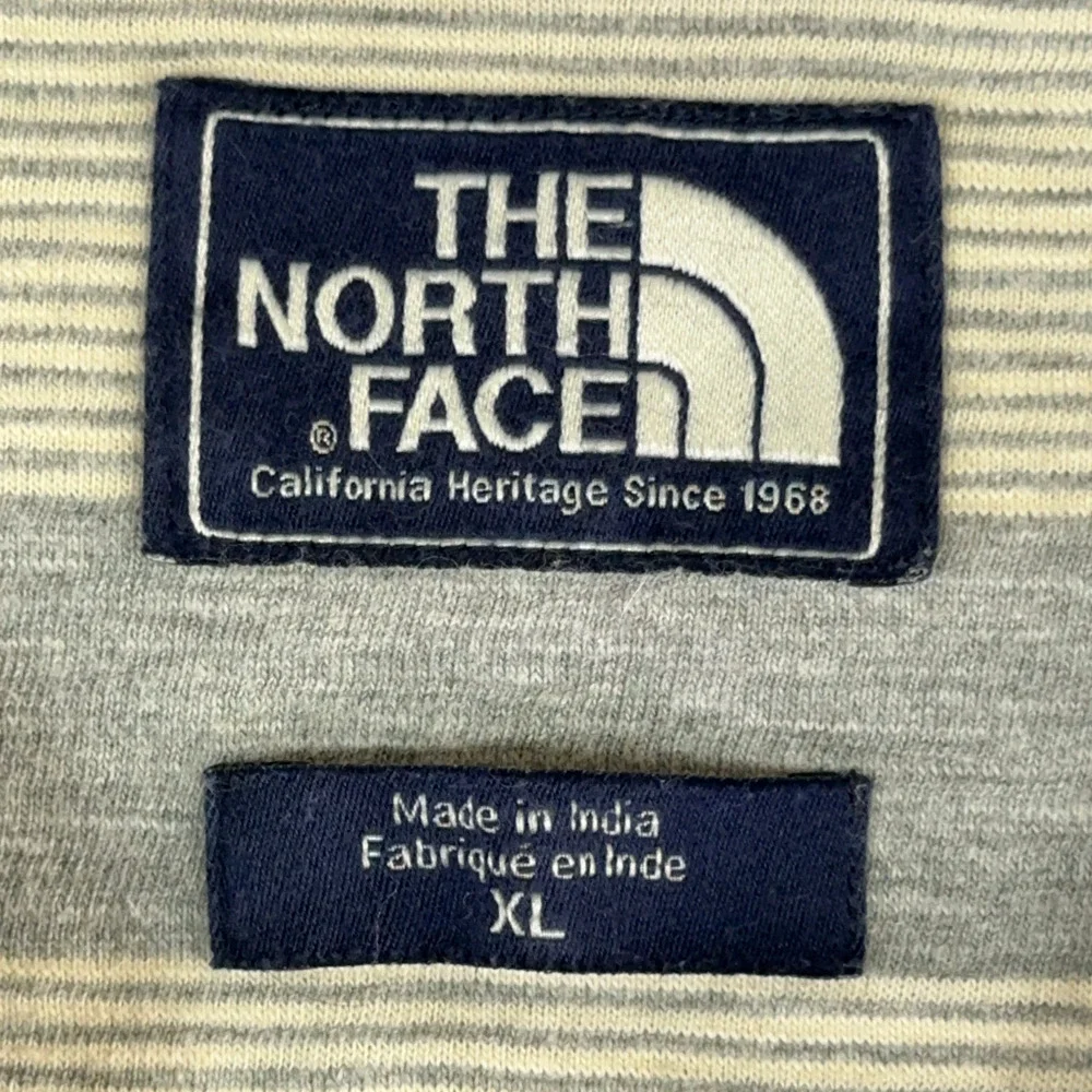 North Face Polo Shirt Adult LARGE Gray Striped Pocket Hiking Outdoor Tagged XL